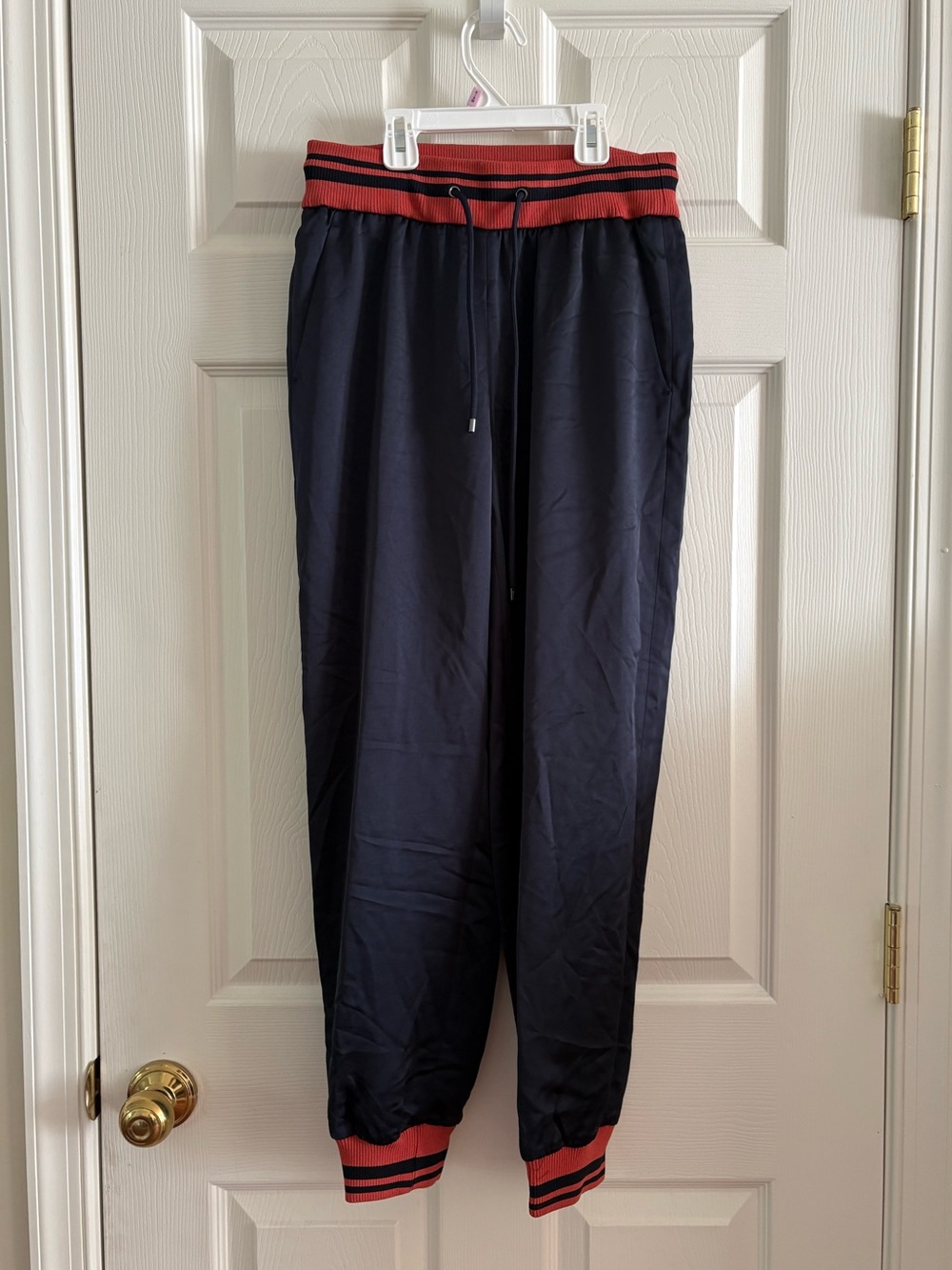 BCBGMaxAzria Navy Joggers with Orange/Brown Trim